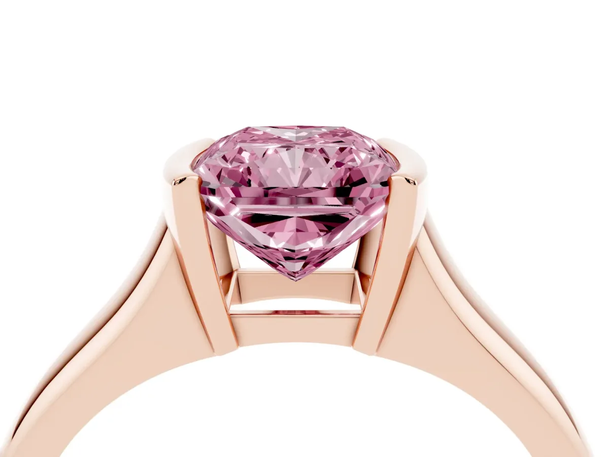 Fancy Pink Radiant Cut Solitaire Tension Set Diamond Ring with Split Shank Band Rose gold