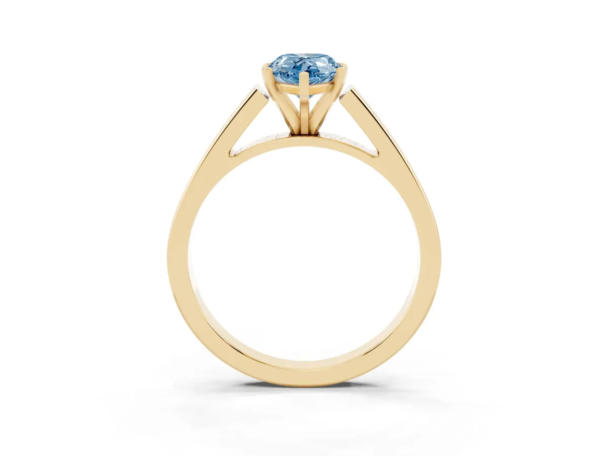 Fancy Blue Pear Cut Solitaire Engagement Ring with Four-Prong Setting and Tapered Band Yellow gold