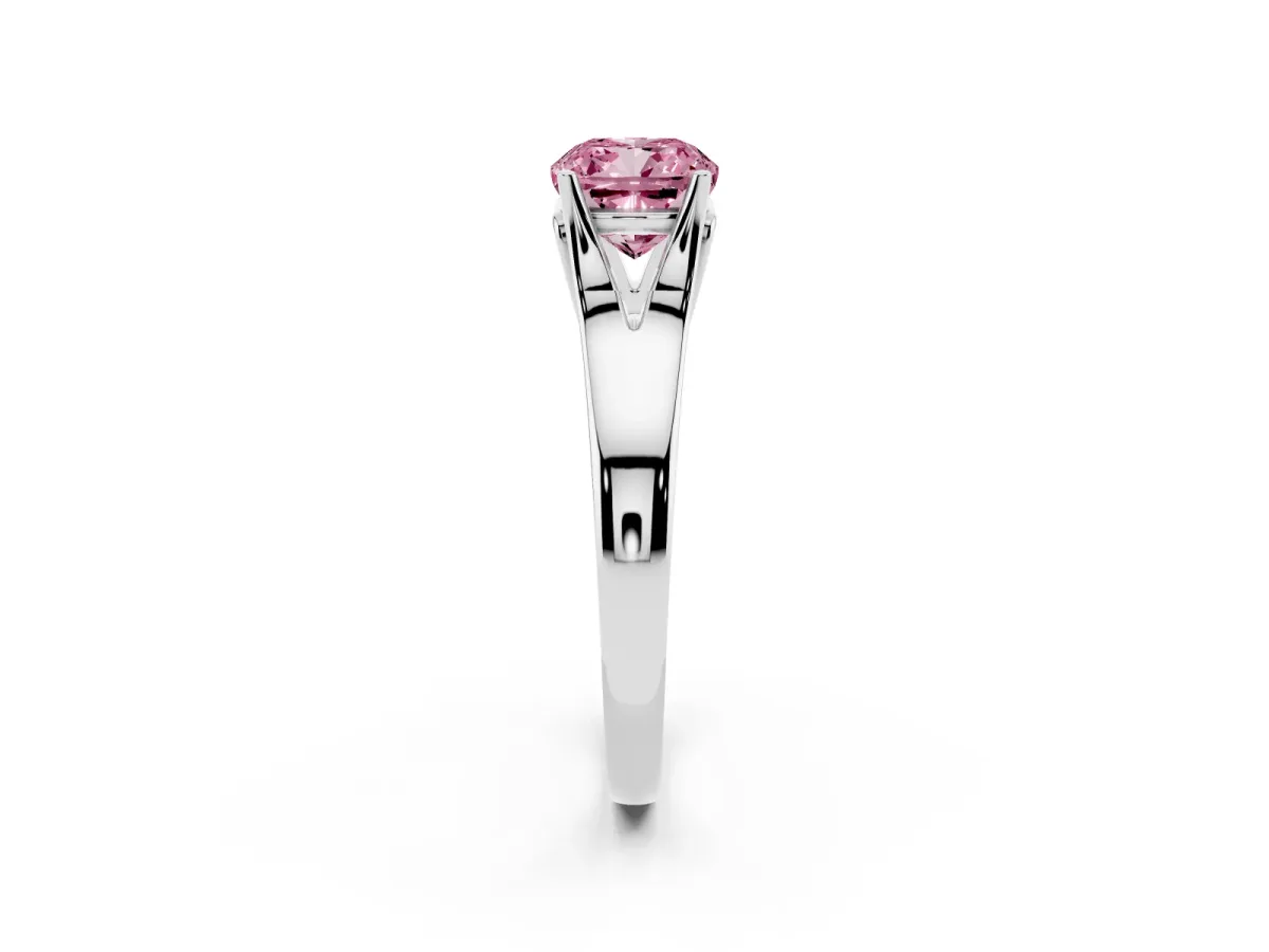Fancy Pink Cushion Cut Solitaire Diamond Ring with Cathedral Band and Four-Prong Setting Silver