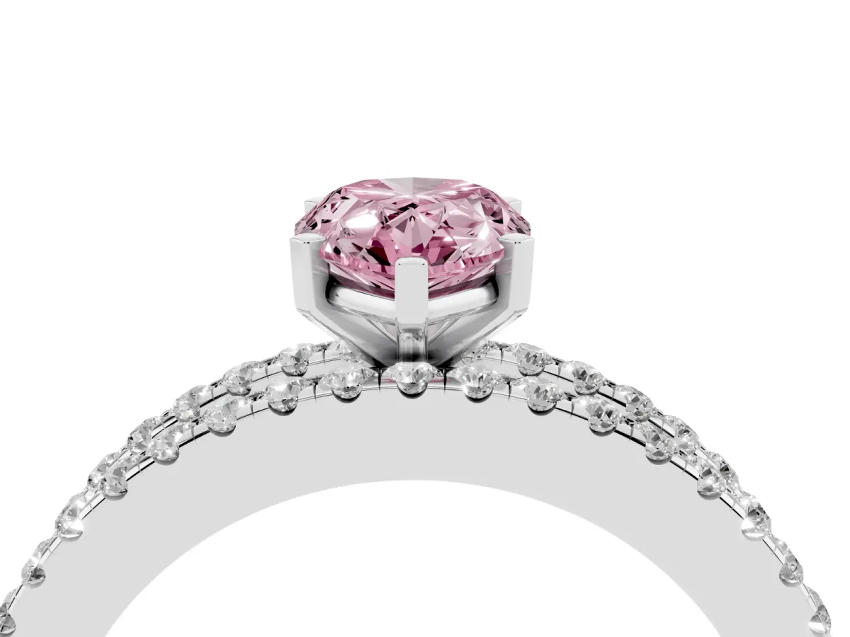 Fancy Pink Pear Cut Diamond Solitaire Ring with Pavé and Channel Set Band Silver