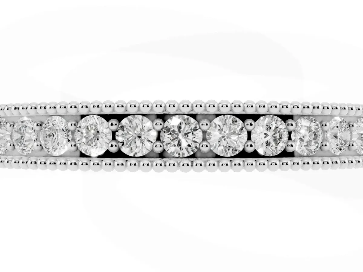 Round Cut Diamond Milgrain Eternity Band with Channel Setting Silver