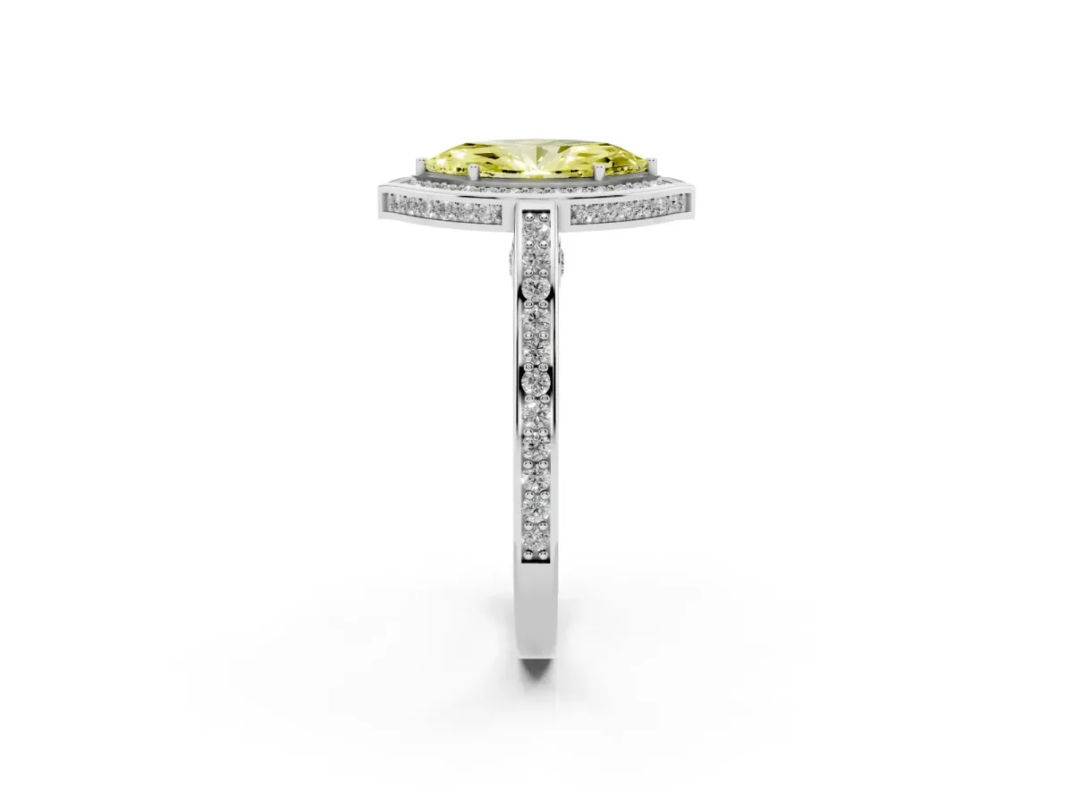 Fancy Yellow Marquise Cut Cut Halo Pave Split Shank Prong Setting Ring Platinum