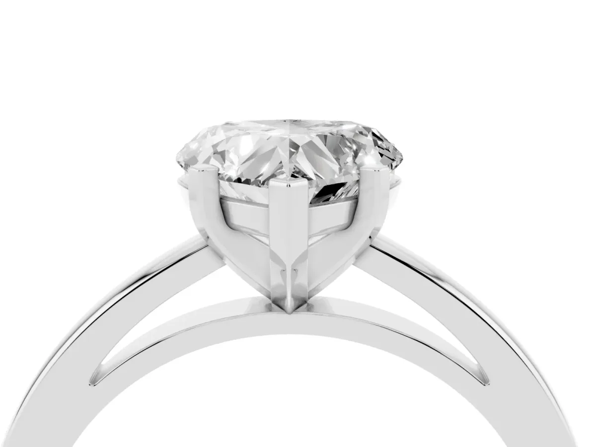 Heart Cut Solitaire Diamond Engagement Ring with Four-Prong Setting on a Classic Band Silver
