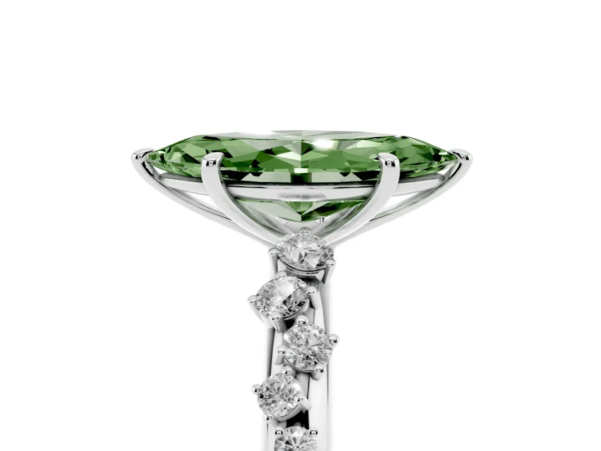Fancy Green Marquise Cut Diamond Cluster Prong-Set Solitaire Ring White gold