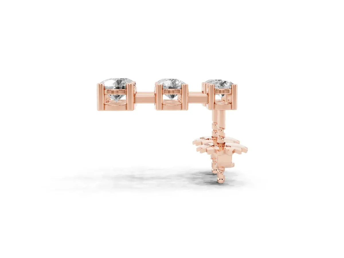 Three-Stone Round Cut Drop Earrings with Prong Setting Rose gold