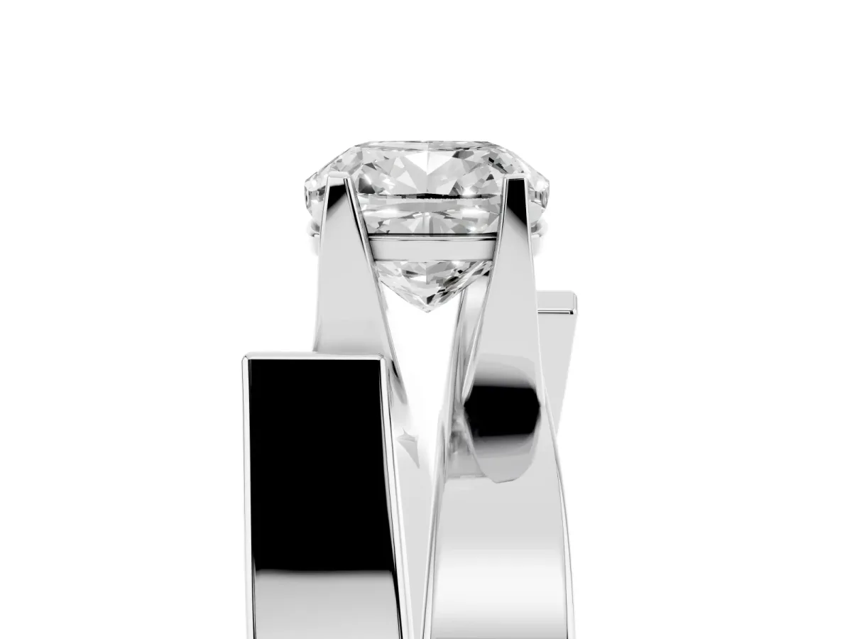Modern Tension Set Cushion Cut Diamond Solitaire Wide Band Ring Silver