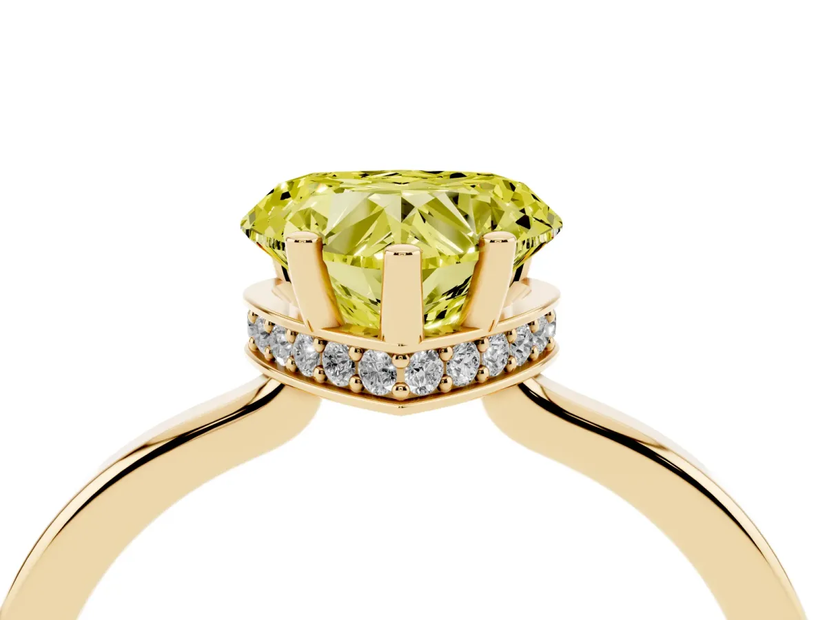 Fancy Yellow Heart Cut Cut Solitaire Engagement Ring with Four-Prong Setting on a Classic Band Yellow gold