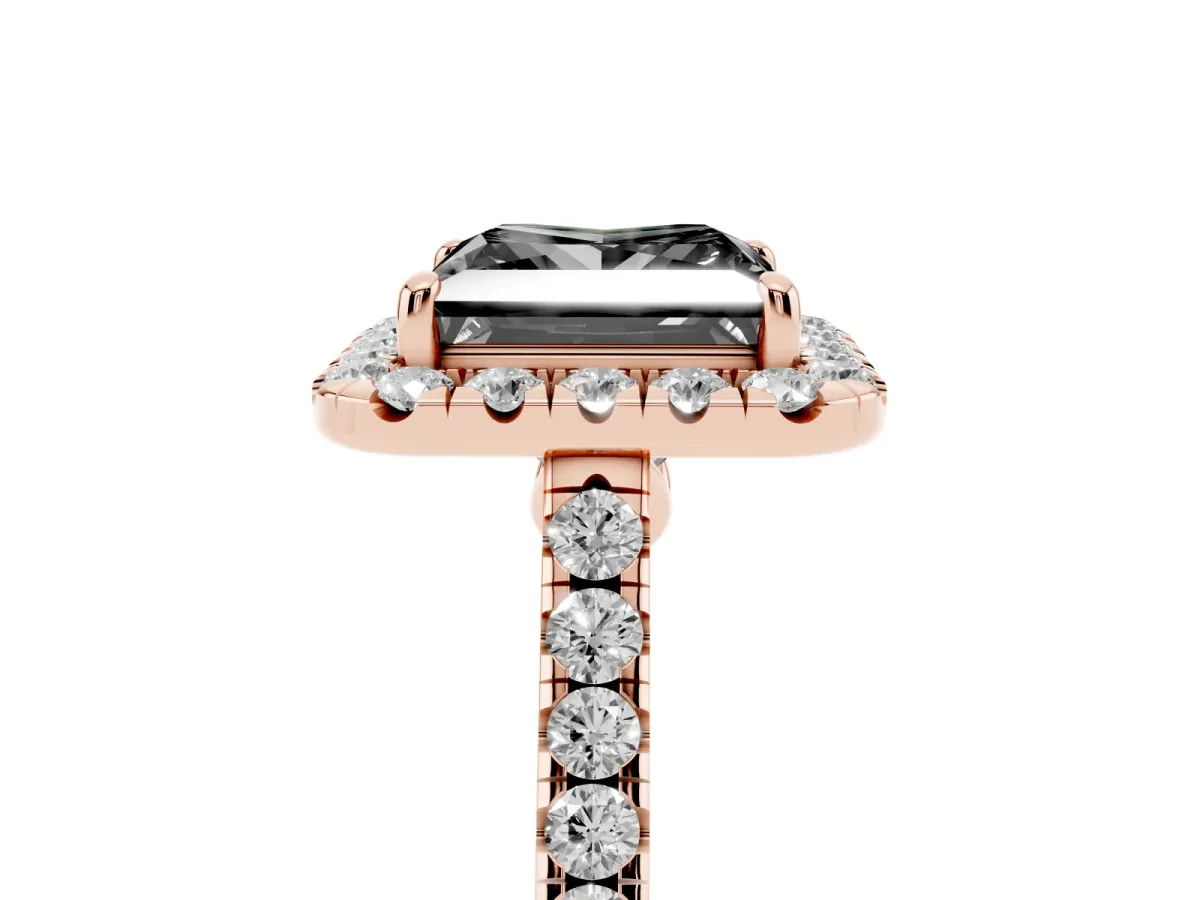 Fancy Black Princess Cut Halo Pave Diamond Engagement Ring with Four-Prong Setting Rose gold