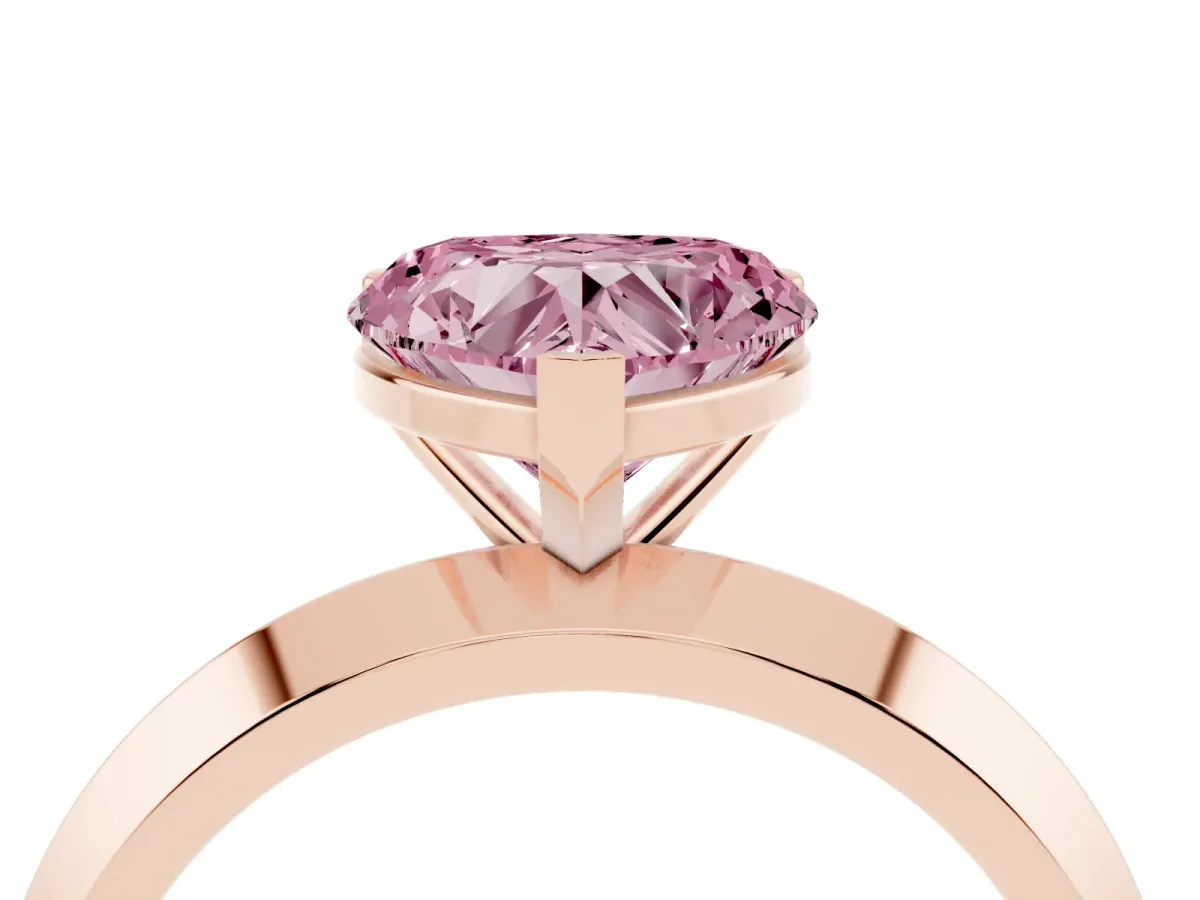 Fancy Pink Heart Cut Cut Solitaire Engagement Ring with Flat Band and Four-Prong Setting Rose gold