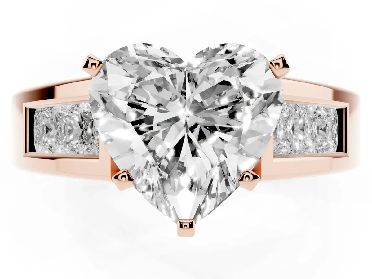 Heart Cut Cut Channel Set Solitaire Ring with Four-Prong Setting Rose gold