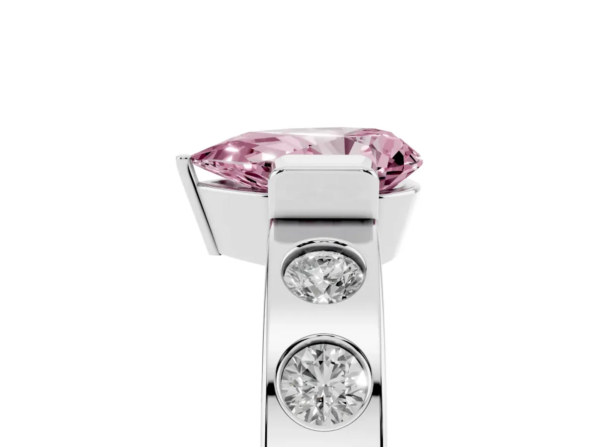 Fancy Pink Pear Cut Brilliant Channel-Set Diamond Ring with Bezel Prong Setting Silver