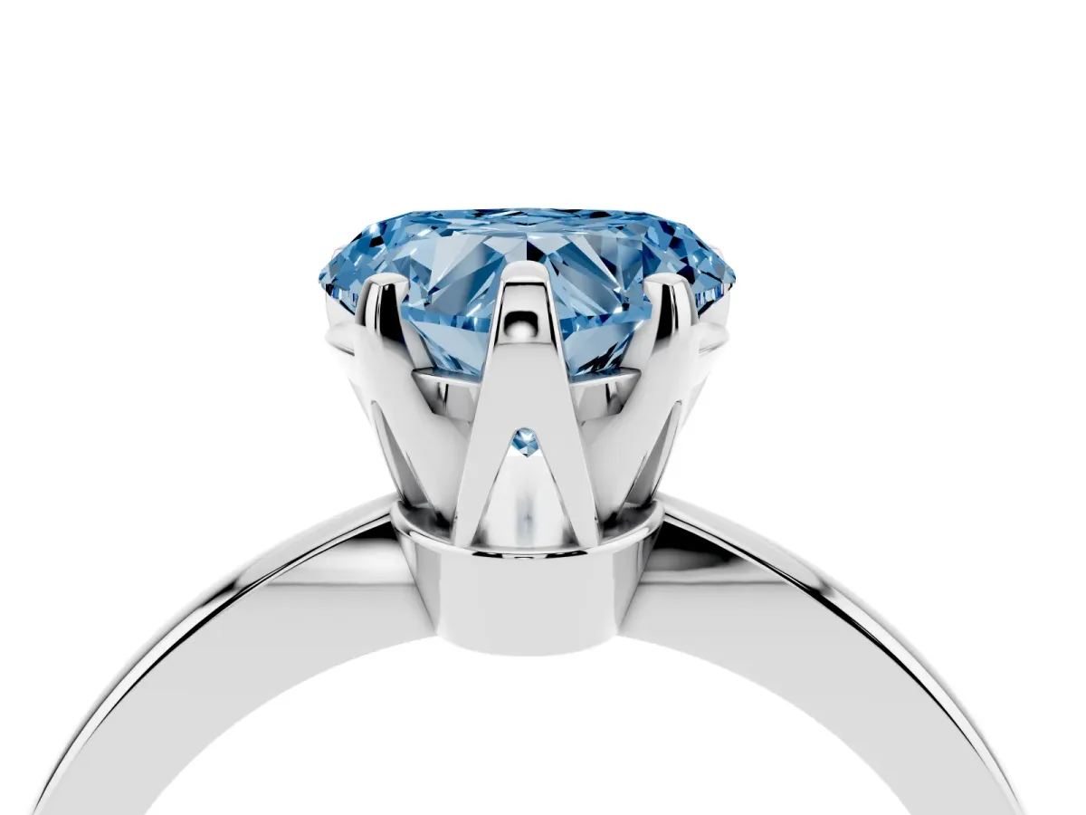 Fancy Blue Heart Cut Solitaire Engagement Ring with Six-Prong Setting and Tapered Band Platinum