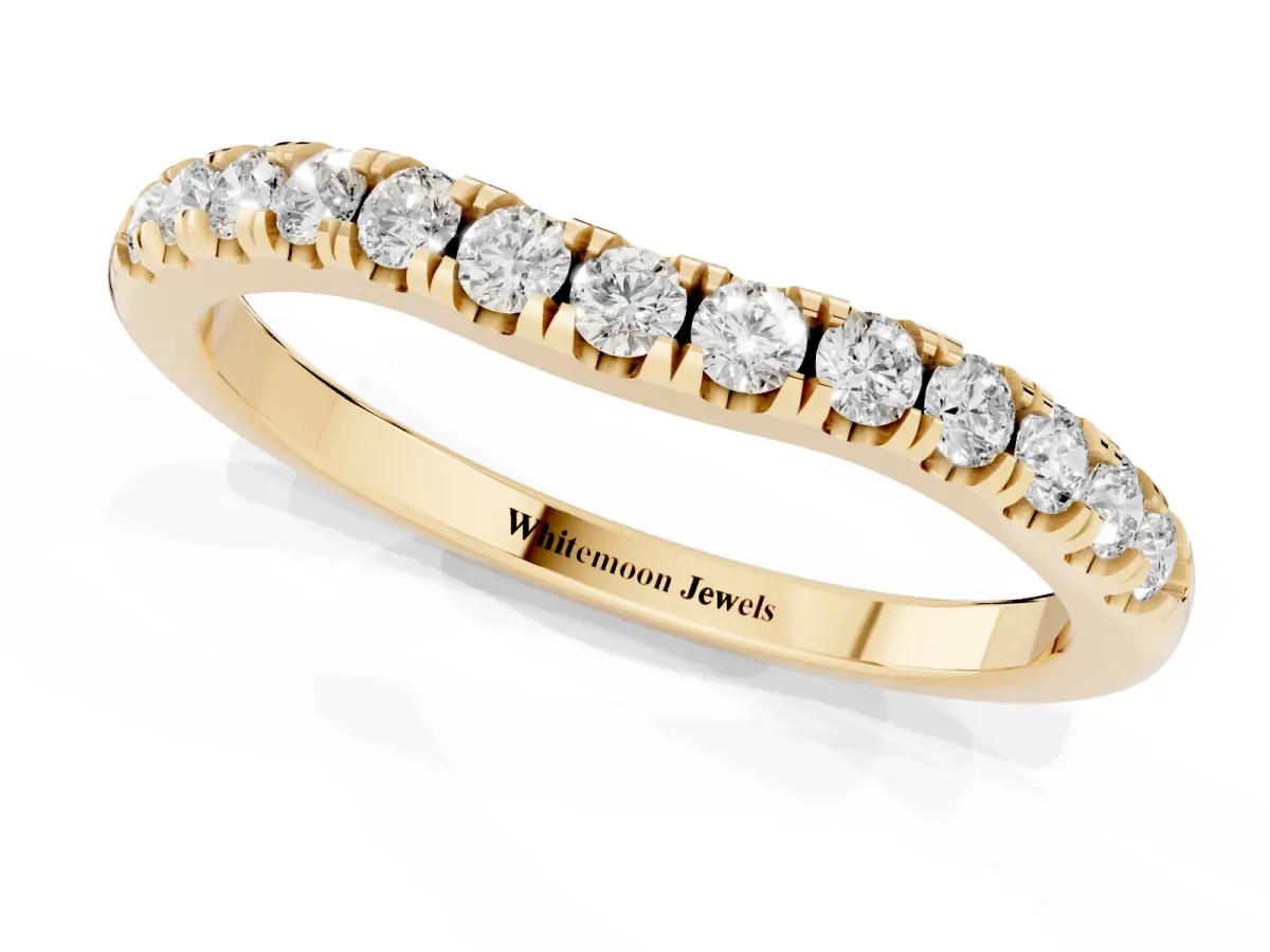 Round Diamond Pavé Curved Eternity Band with Shared Prong Setting Yellow gold