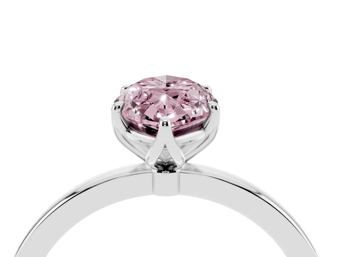 Fancy Pink Marquise Cut Diamond Solitaire Ring with Thin Band and Prong Setting Silver
