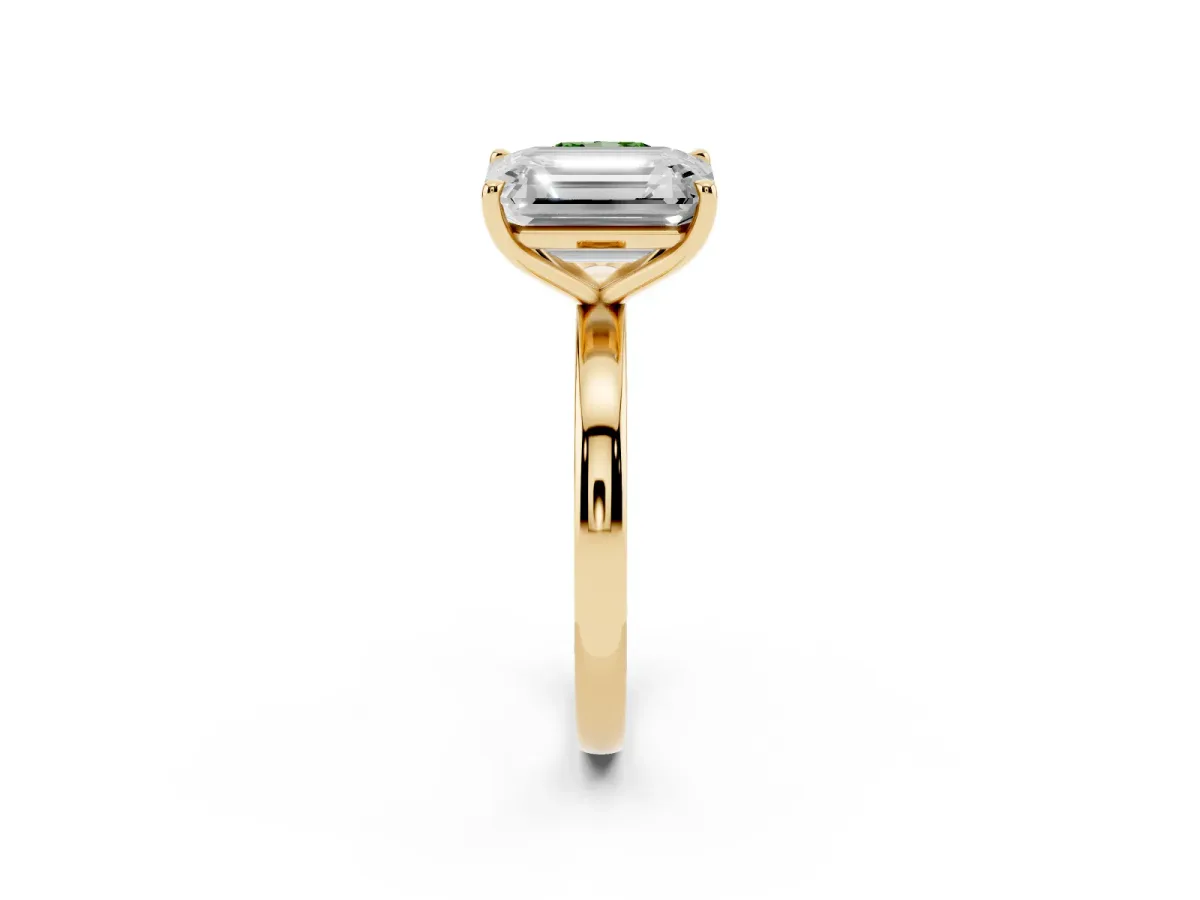 Fancy Green Cushion Cut and Emerald Cut Toi Moi Ring with Prong Setting Yellow gold