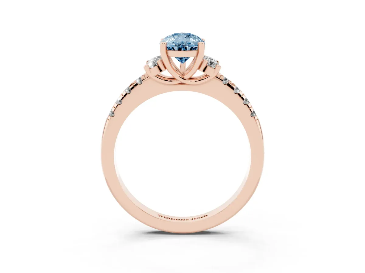 Fancy Blue Pear Cut Diamond Three-Stone Pave Band with Four-Prong Setting Rose gold