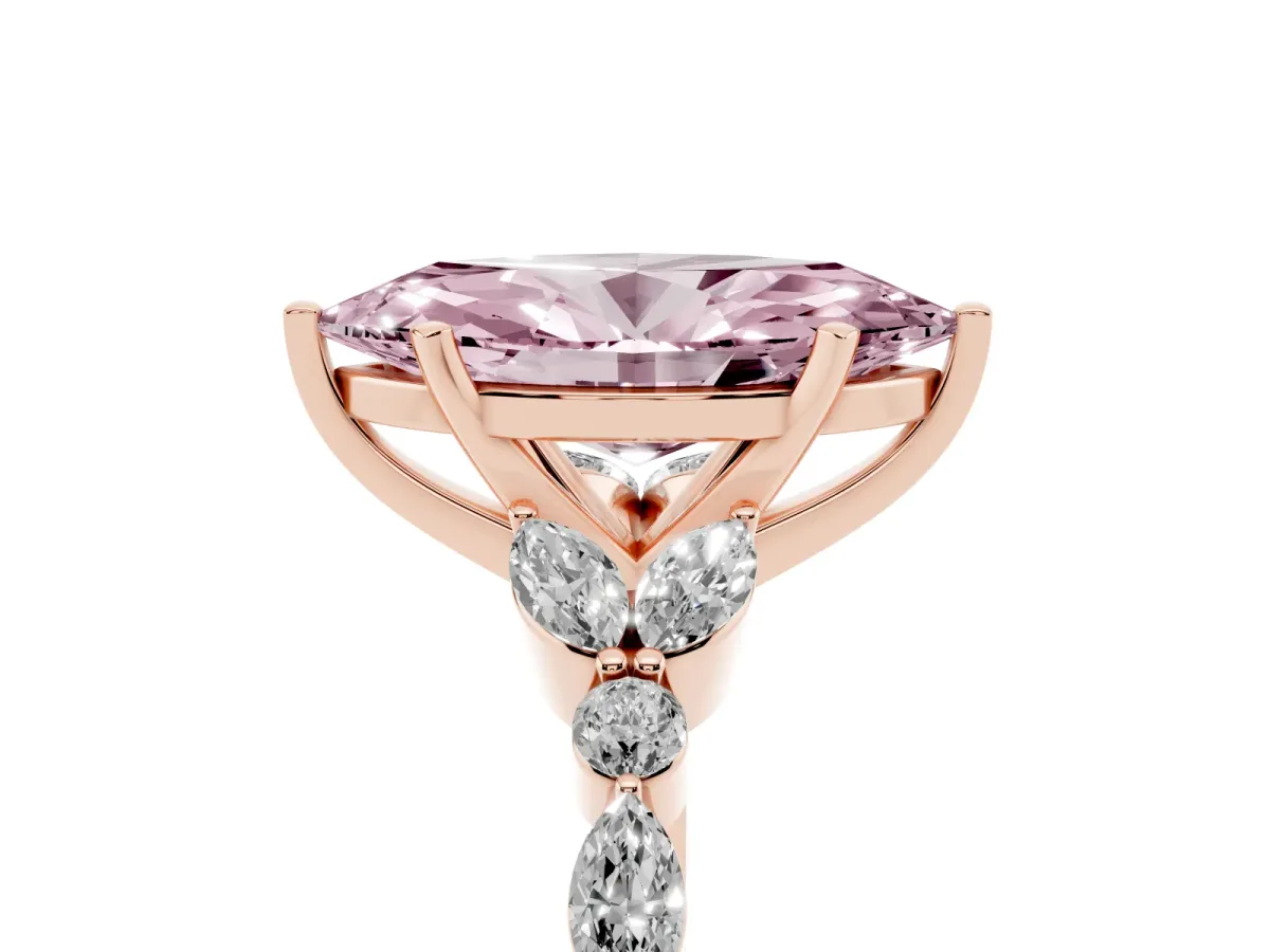 Fancy Pink Marquise Cut Diamond Solitaire Ring with Side Stones and Four-Prong Setting Rose gold