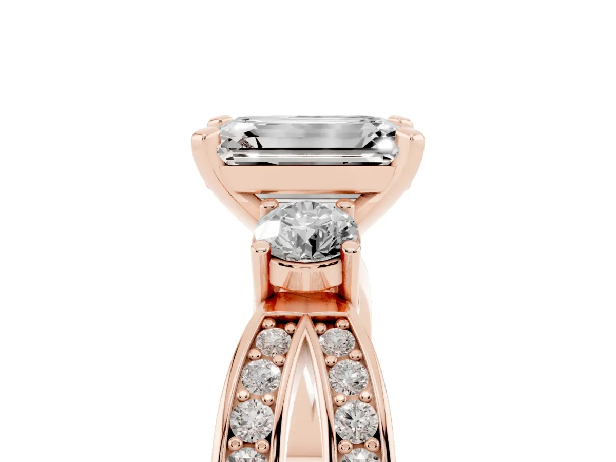 Three-Stone Emerald Cut Cut Diamond Twist Band with Prong Setting Rose gold