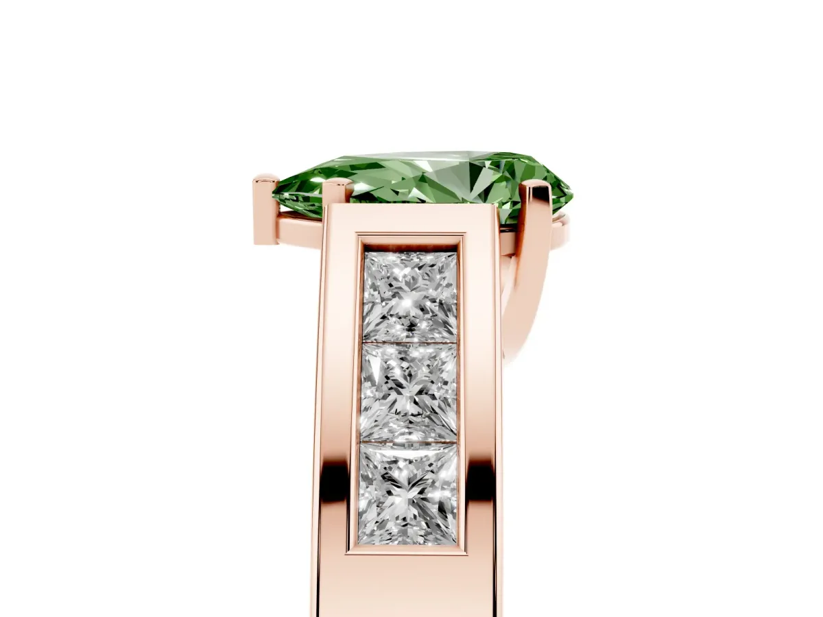 Fancy Green Pear Cut Cut Channel Set Solitaire Ring with Four-Prong Setting Rose gold