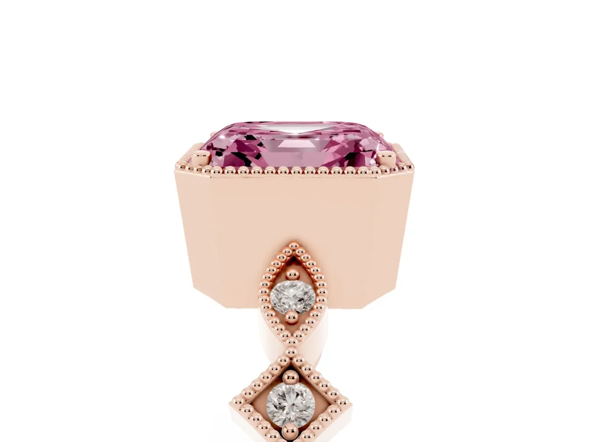 Fancy Pink Asscher Cut Milgrain Marquise Diamond Twist Band Ring Rose gold
