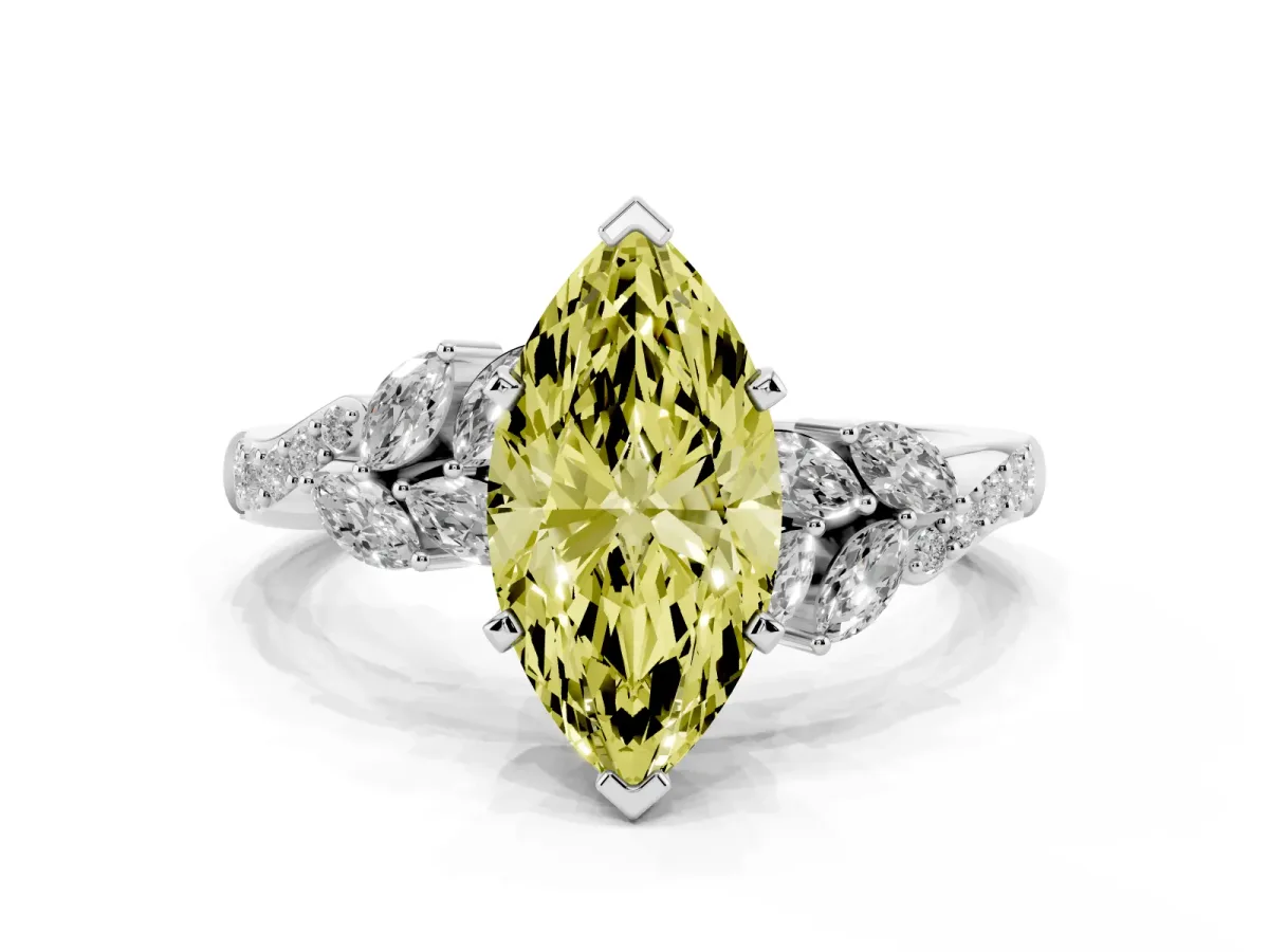 Fancy Yellow Marquise Cut Solitaire Marquise Twist Band with Six-Prong Setting Silver