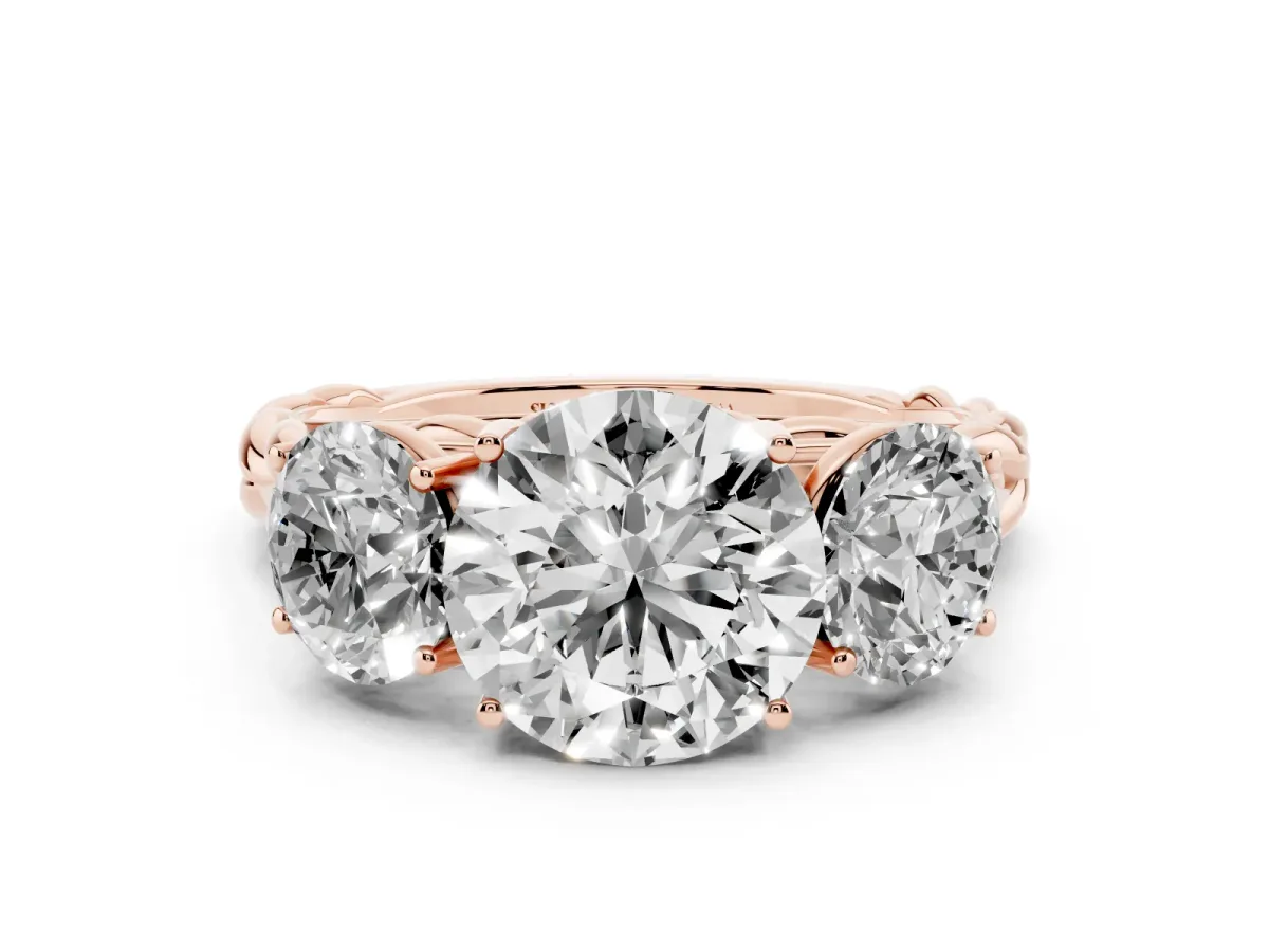Three-Stone Round Cut Diamond Braided Band Ring with Four-Prong Setting Rose gold