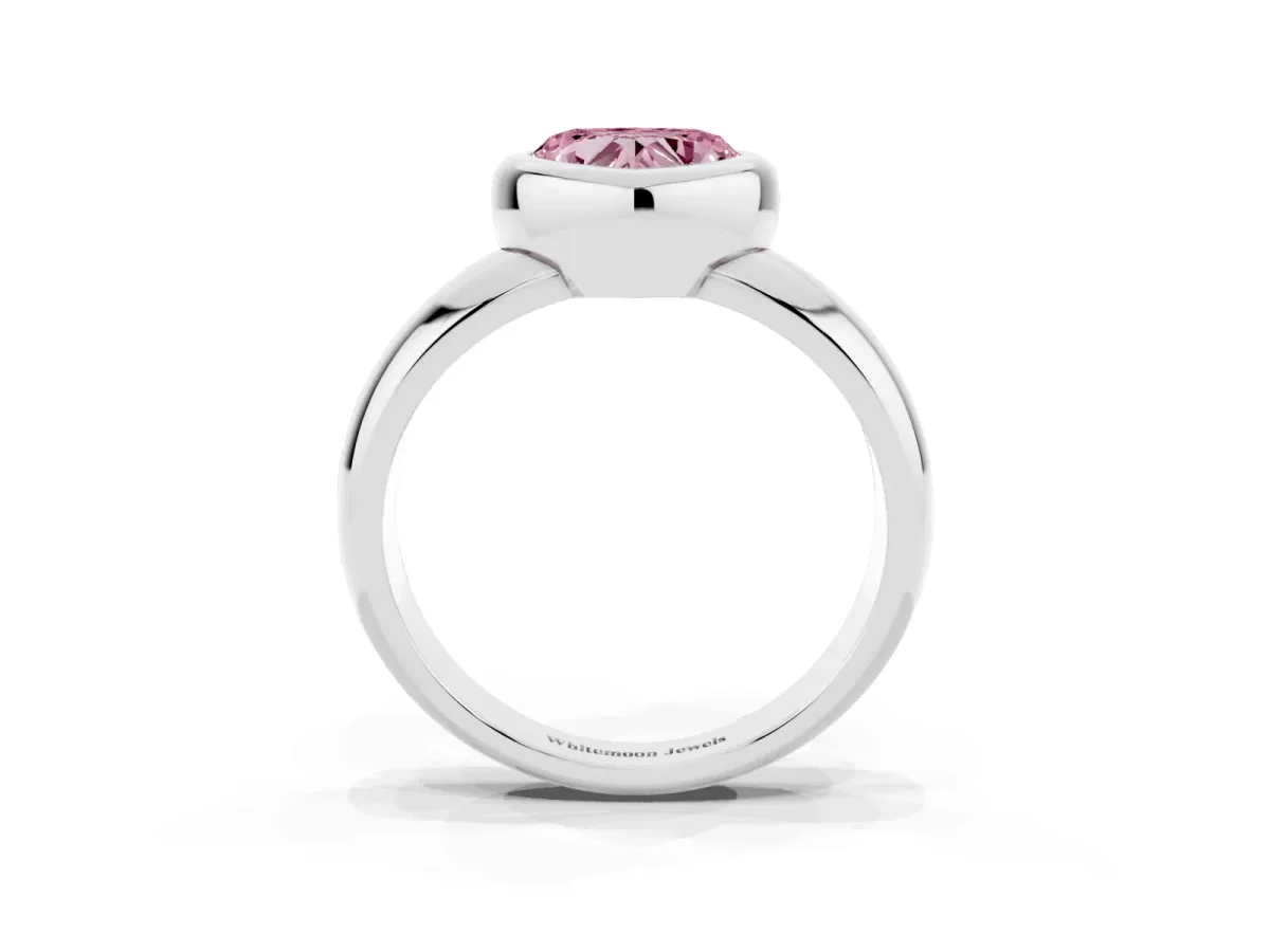 Fancy Pink Bezel Set Heart Cut Solitaire Ring with Wide Band Platinum