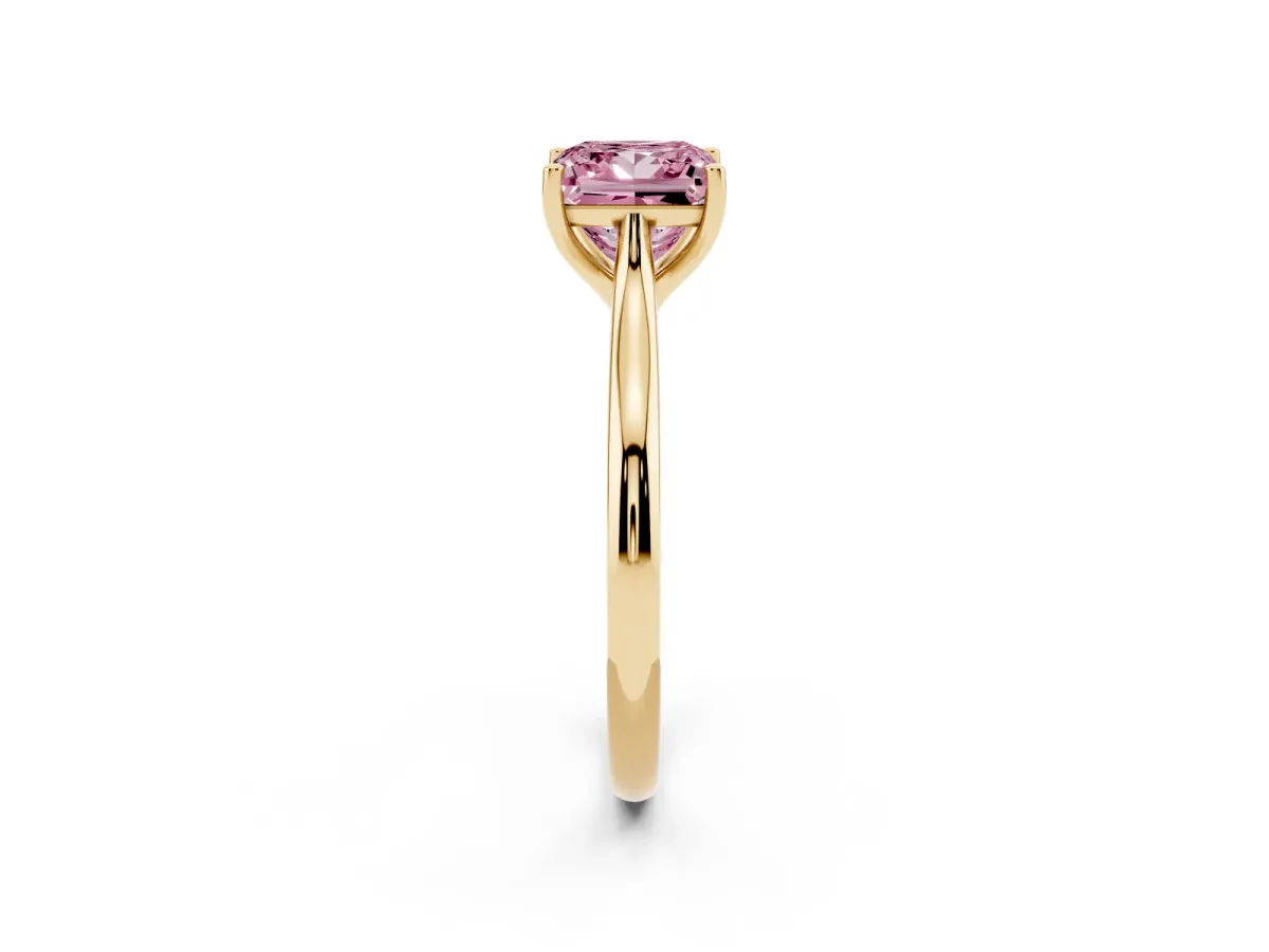 Fancy Pink Princess Cut Cut Solitaire Ring with Cathedral Band and Four-Prong Setting Yellow gold