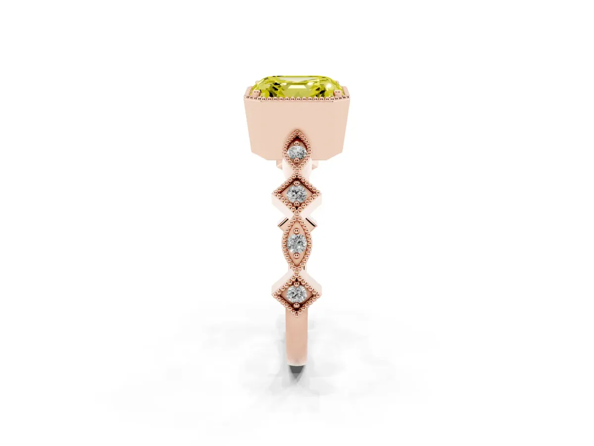 Fancy Yellow Asscher Cut Milgrain Marquise Diamond Twist Band Ring Rose gold