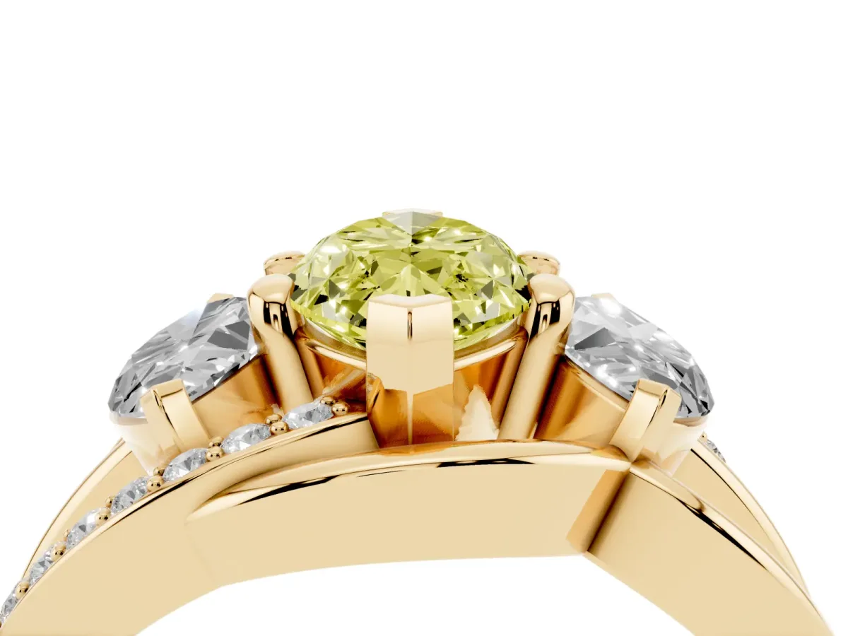 Fancy Yellow Three-Stone Marquise Cut Cut Diamond Split Shank Prong Set Ring Yellow gold
