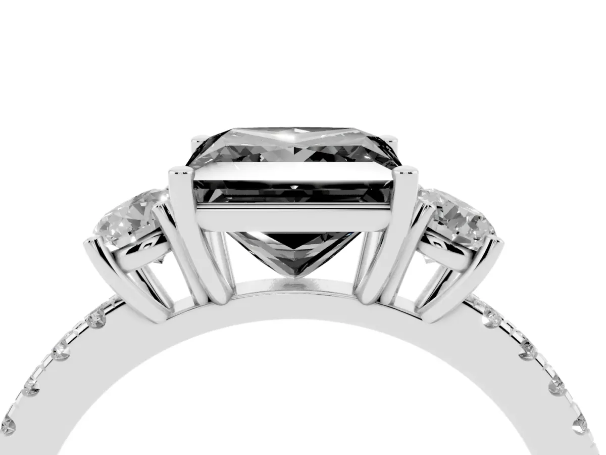 Fancy Black Three-Stone Princess Cut Cut Diamond Pavé Band with Prong Setting Silver