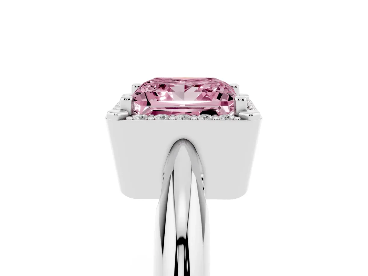 Fancy Pink Princess Cut Cut Diamond Halo Engagement Ring with Split Shank and Four-Prong Setting Silver