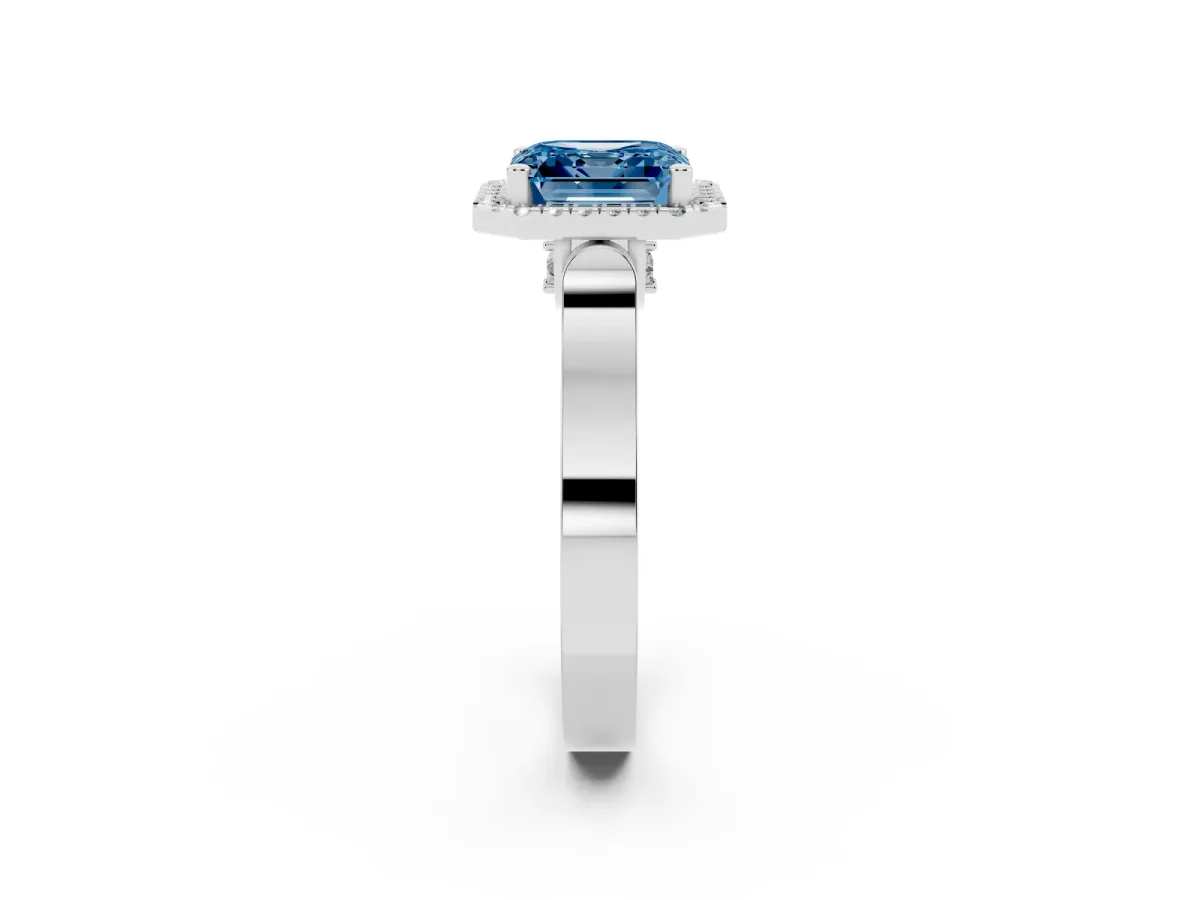 Fancy Blue Asscher Cut Halo Pave Split Shank Prong Setting Ring Silver