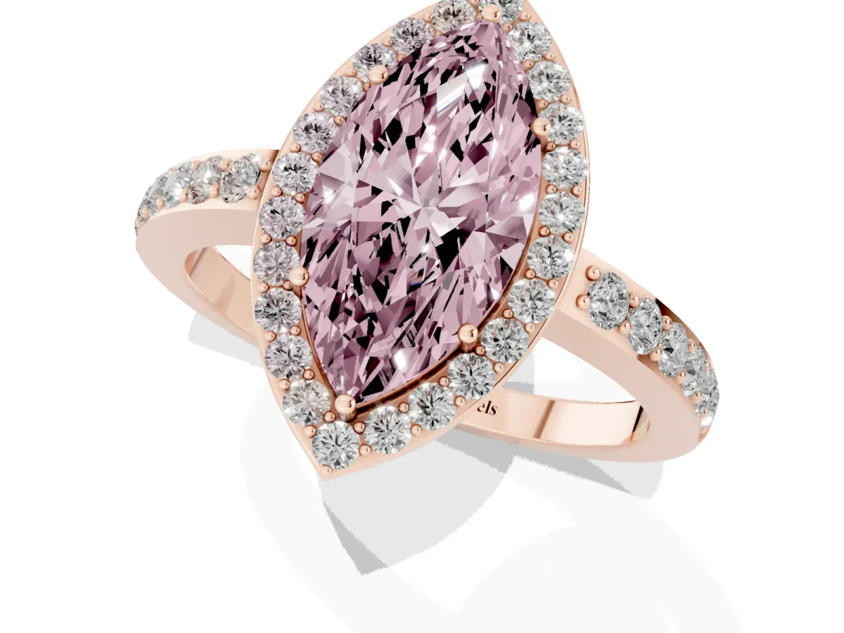 Fancy Pink Marquise Cut Halo Diamond Pavé Band Ring with Prong Setting Rose gold