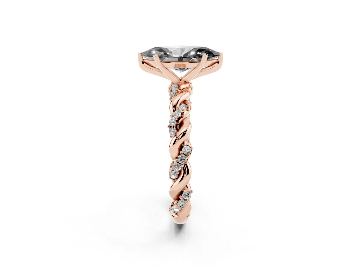 Fancy Black Marquise Cut Diamond Solitaire Ring with Twisted Band and Pavé Accents Rose gold