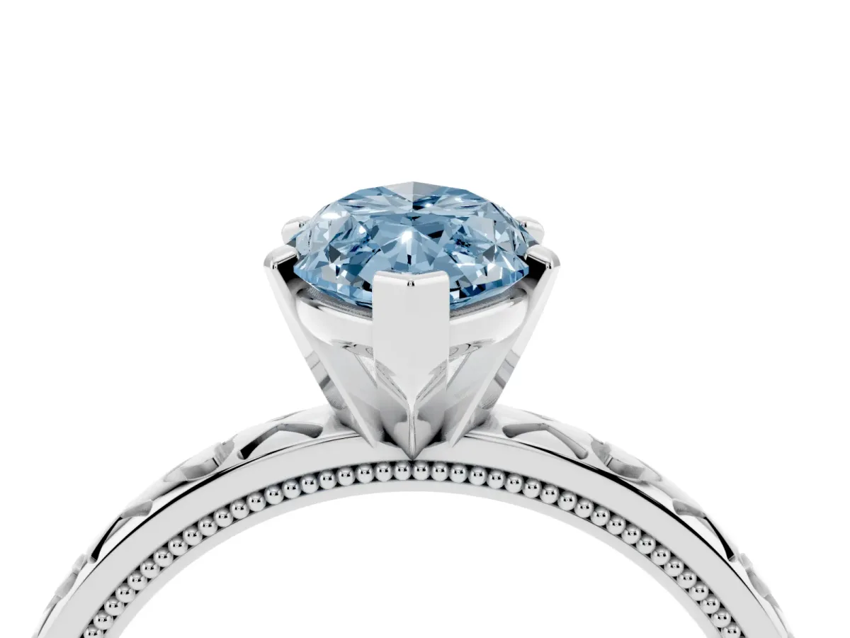 Fancy Blue Marquise Cut Solitaire Diamond Engagement Ring with XO Engraved Band and Four-Prong Setting Silver
