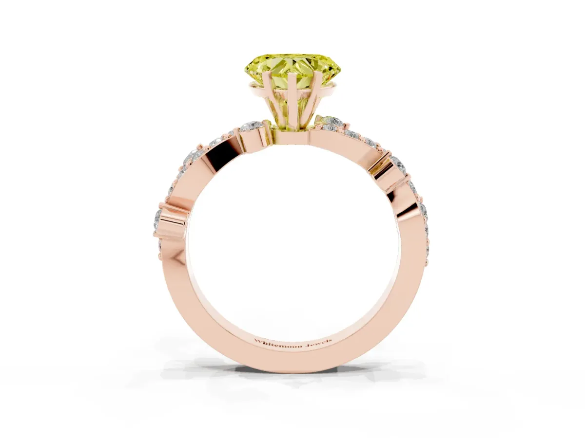 Fancy Yellow Heart Cut Cut Solitaire Diamond Twisted Band with Pave Setting Rose gold