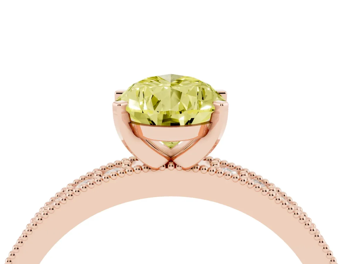 Fancy Yellow Pear Cut Diamond Milgrain Pavé Engagement Ring with Four-Prong Setting Rose gold