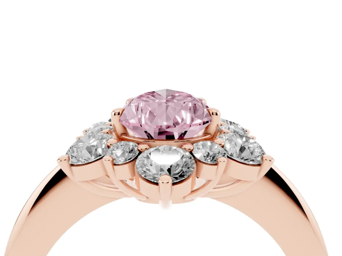 Fancy Pink Pear Cut Diamond Cluster Halo Ring with Solitaire Band and Four-Prong Setting Rose gold