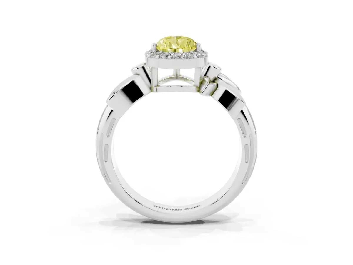 Fancy Yellow Pear Cut Halo Diamond Floral Band with Four-Prong Setting Platinum
