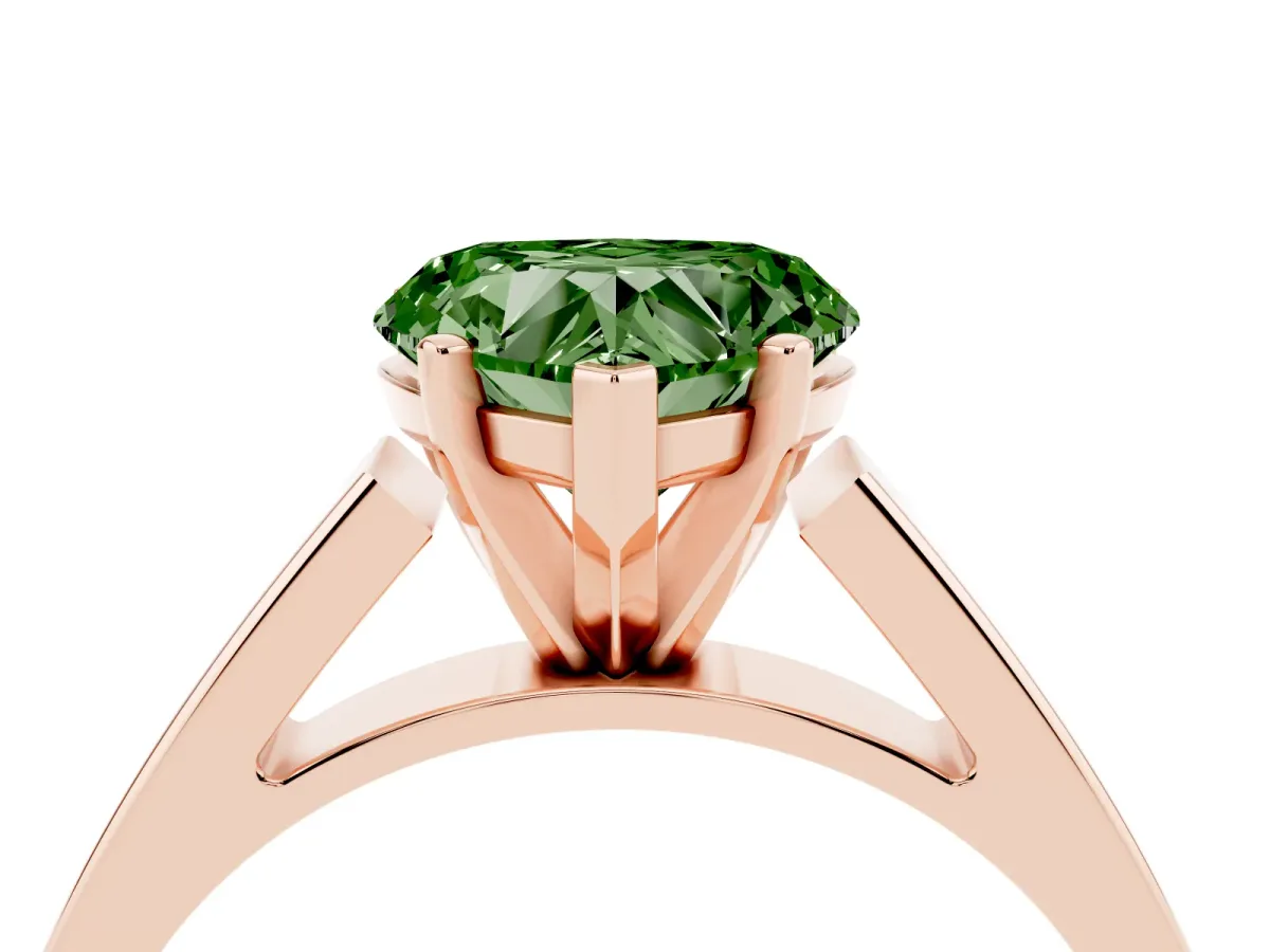 Fancy Green Heart Cut Solitaire Engagement Ring with Four-Prong Setting and Tapered Band Rose gold