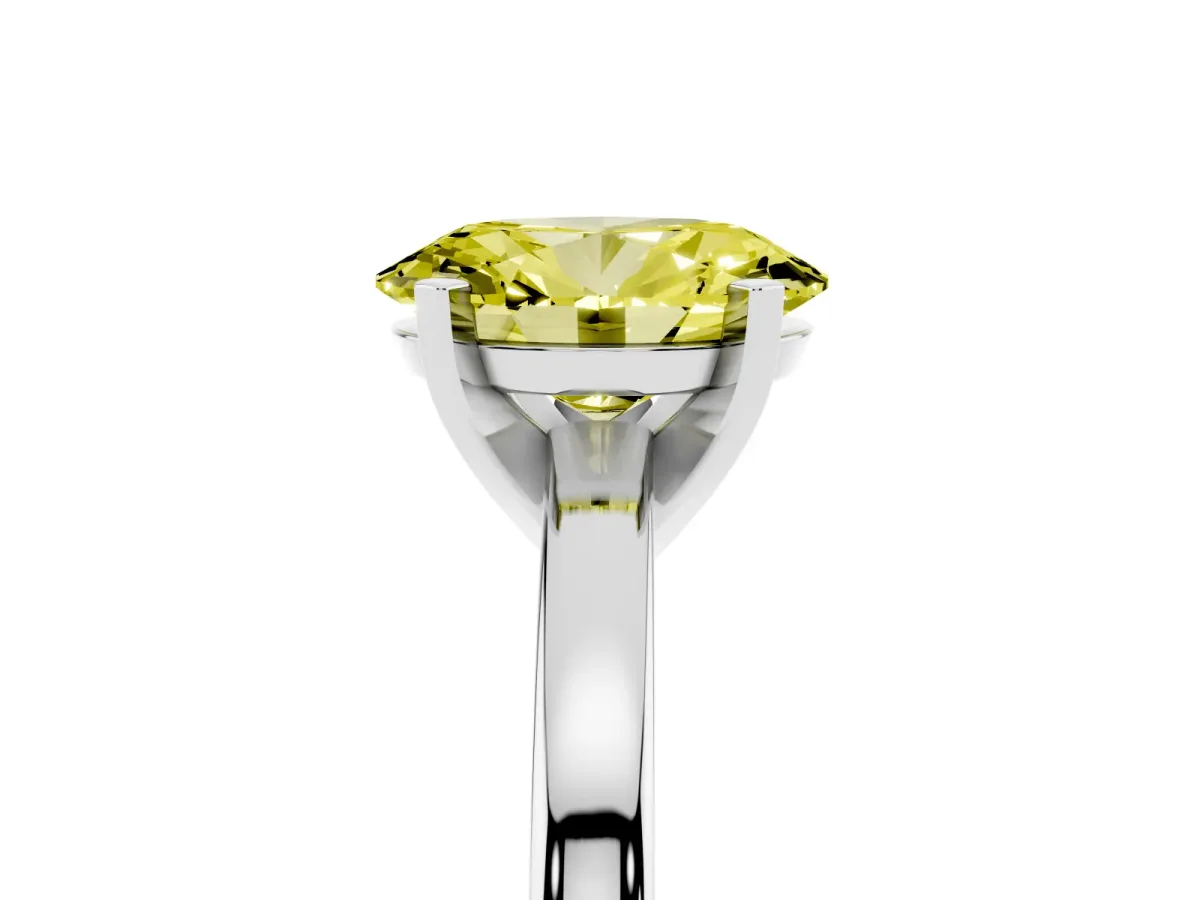 Fancy Yellow Oval Cut Solitaire Diamond Engagement Ring with Four-Prong Setting on a Classic Band Silver
