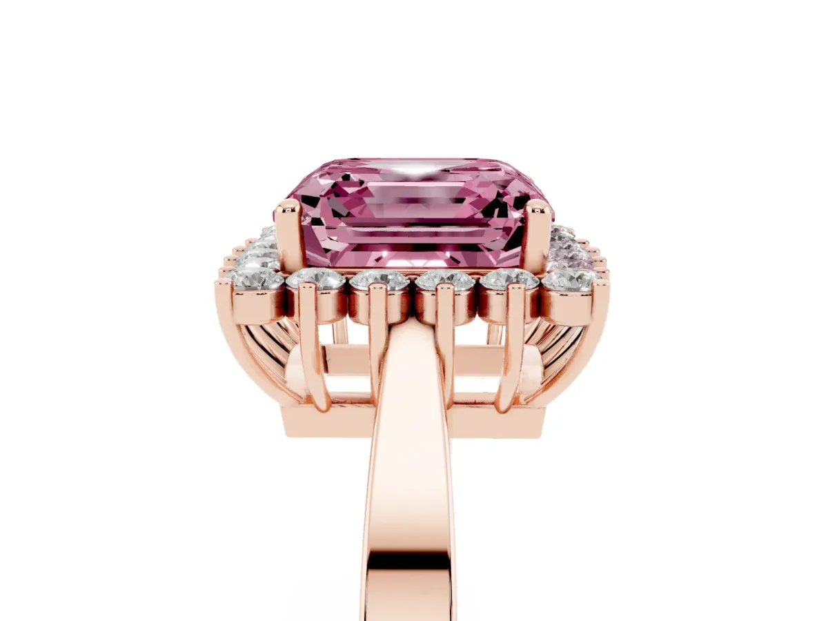 Fancy Pink Asscher Cut Cut Diamond Halo Ring with Round Brilliant Halo and Solitaire Band Rose gold