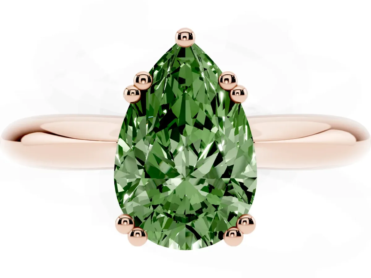 Fancy Green Pear Cut Cut Solitaire Engagement Ring with Tapered Band and Four-Prong Setting Rose gold