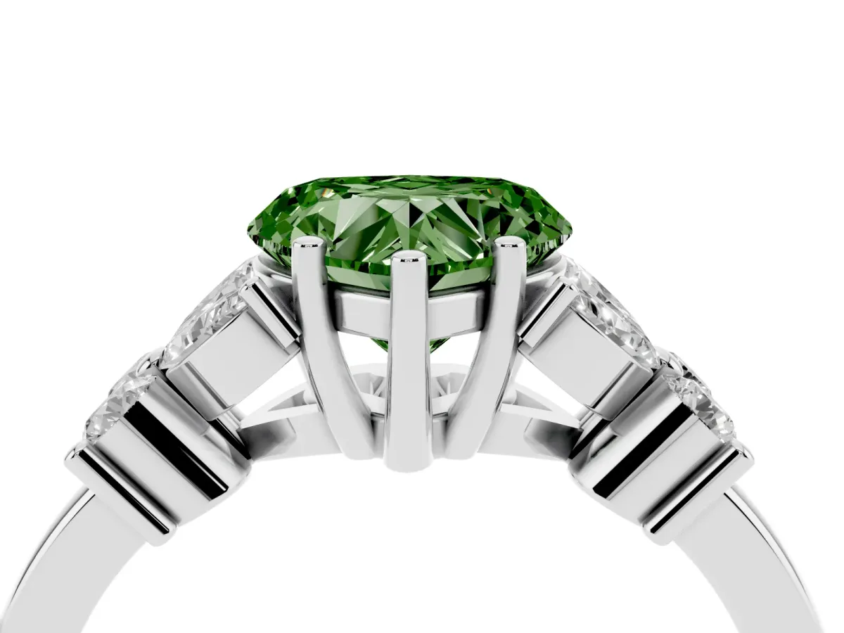 Fancy Green Heart Cut Diamond Floral Cluster Ring with Solitaire Band and Prong Setting Platinum