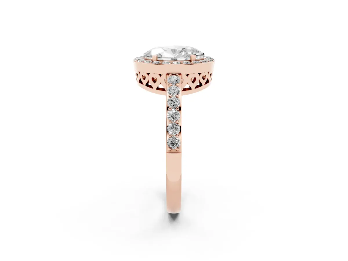 Oval Cut Halo Diamond Pavé Band Ring with Prong Setting Rose gold