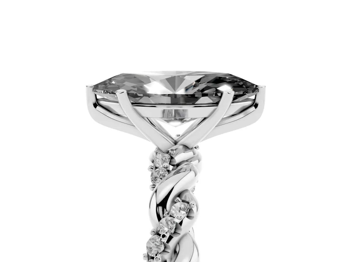 Fancy Black Marquise Cut Diamond Solitaire Ring with Twisted Band and Pavé Accents Silver