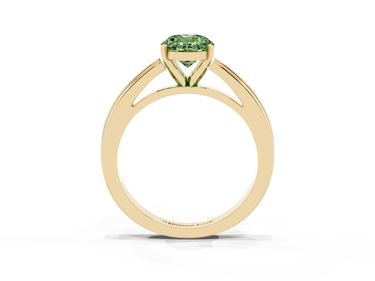 Fancy Green Oval Cut Solitaire Diamond Ring with Four-Prong Setting and Classic Band Yellow gold