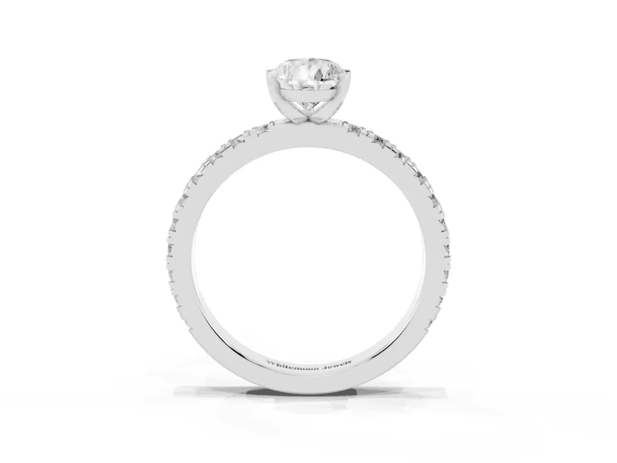 Pear Cut Diamond Pavé Band Solitaire with Four-Prong Setting Silver