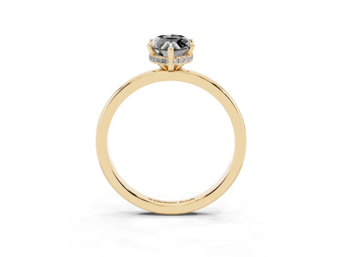 Fancy Black Marquise Cut Solitaire Engagement Ring with Cathedral Band and Four-Prong Setting Yellow gold